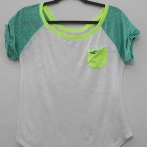 Hollister Green and White Scoop Neck Pocket Tee